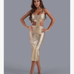 Bella Barnett metallic gold midi dress